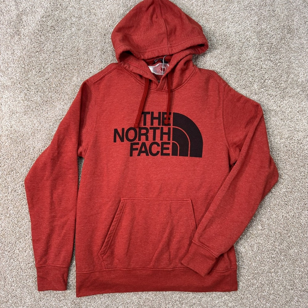 The North Face Hoodie Mens Medium Half Dome Logo Red Heather Pullover EUC